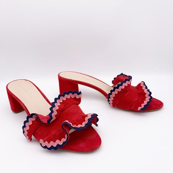 Loeffler Randall Shoes - Loeffler Randall Vera / Birdie Ruffle Sandal Mule Red Blue - Size 9 M